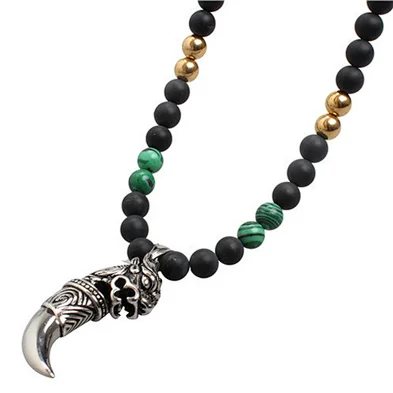 Mens Fashion High Polishing Stainless Steel Dragon Head Wolf Tooth Pendant Necklace Jewelry