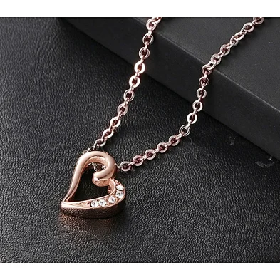 Always Love You Stainless Steel Rose Gold Heart Pendant Necklace Wholesale For Couple Lovers