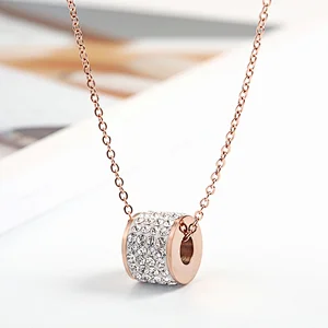 New titanium stainless steel lucky beads inlaid zircon ladies necklace short clavicle chain necklace