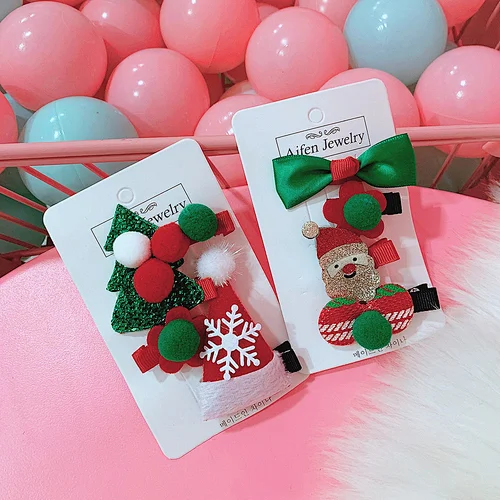 Cute Christmas Set Hair Clip Candy Santa Claus Decoration Girl Headwear Hair Clips