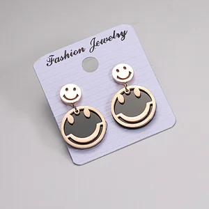 Popular black acrylic smile cute sweet personality student earrings female titanium steel ear jewelry