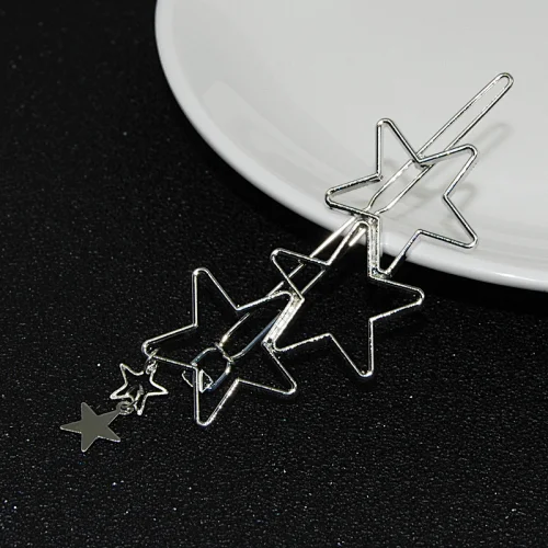 Minimalist hollow out five-pointed star heart hairpin edge clip star pendant metal word clip hairpin  bangs clip