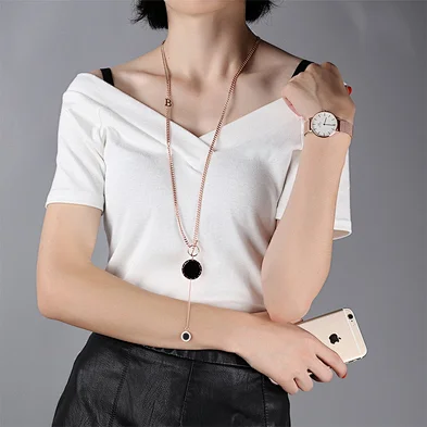 Fashion jewelry Stainless Steel material coin pendant women long necklace