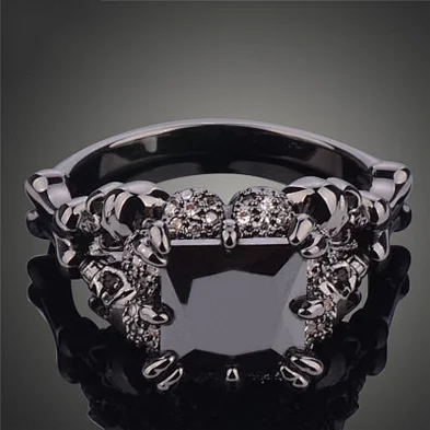 JMY European and American Fashion Taro Punk Ring Vintage Black Gold Zircon Ring