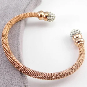 Fashion Stainless Steel Jewelry Rhinestone Ball Bracelet For Women Gold Rose Cuff Bangles Jewelry