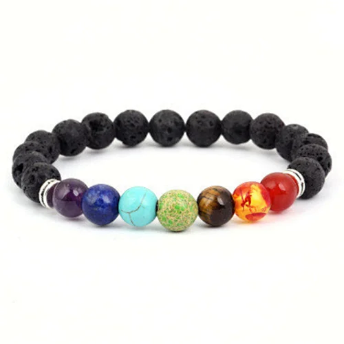 JMY Energy Lava Stone Chakra Bracelet 8mm Natural Stone Yoga Bracelet