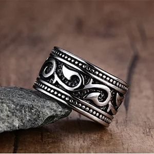 New Fashion Black Antique Silver Plated 316L Stainless Steel Ring For Men