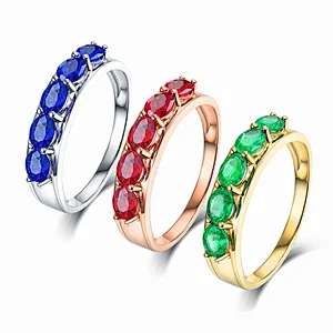 18K Gold Silver Plated Diamond Gemstone Design Jewelry Wedding Sapphire Eternity Ruby Rainbow Ring Women