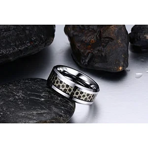 Fashionable Refined Polishing IP Gold Plated Tungsten Carbide Steel Hexagonal Star Carbon Fiber Material Ring Man