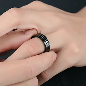 JMY Fashion Men's Titanium Diamond Ring Men's Black Zircon Ring