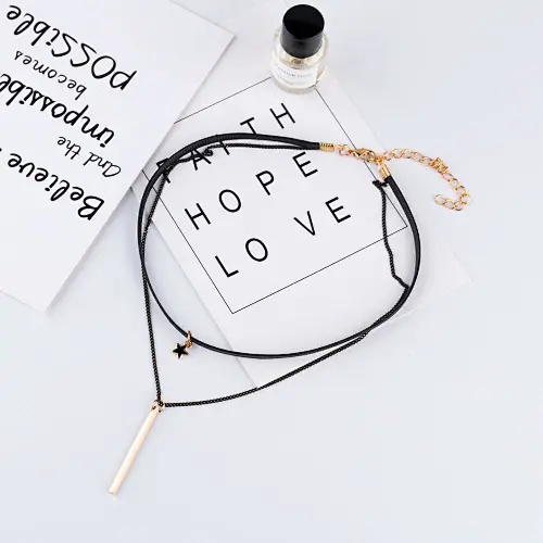 Fashion jewelry adjustable chain leather necklace for women