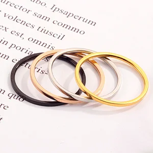 1mm Width Rose Gold Color Simple couple very thin smooth titanium steel women men tail ring
