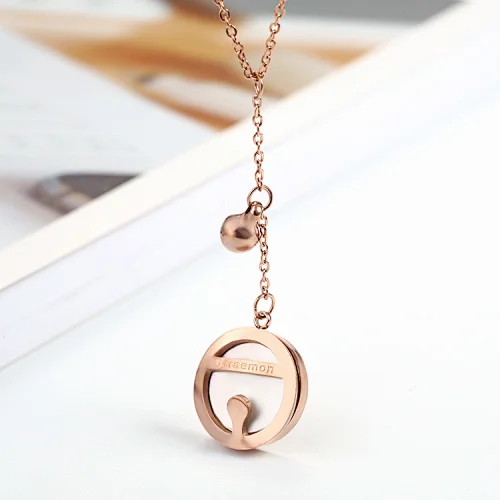 New Doraemon Bell Necklace Pendant Plated 18k Gold Shell Pendant Chain Rose Gold Stainless Steel Necklace Female
