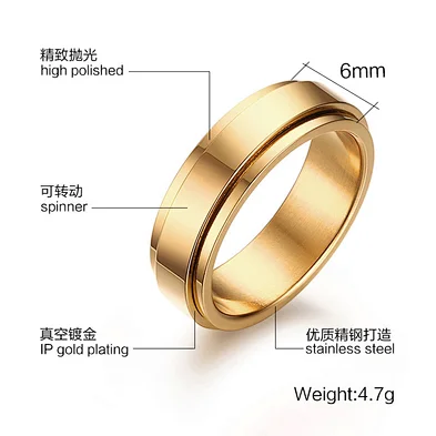 JMY Factory direct sales 6MM Rotatable 316l stainless steel finger couple ring fashion