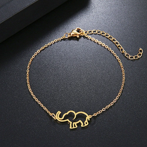 Female Simple Electroplating 18K Gold Animal Bracelet Stainless Steel Hollow Elephant Chain Bracelet Jewelry