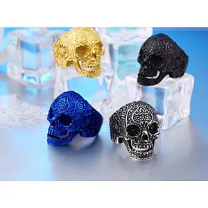 JMY Chinese 316L Stainless Steel Factory Price Finer cool skull Gold Ring For Men