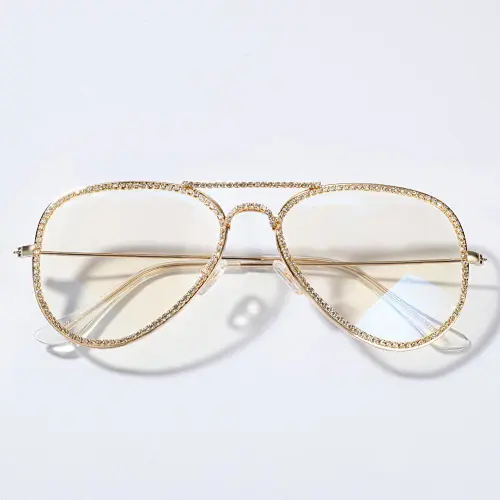 New Retro Diamond Metal Frame Glasses Fashion Gold Decorative Glasses Jewelry