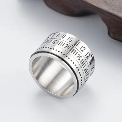 New Fashion Trend Popular Stainless Steel time jewelry ring With Rotating Arabic Numerals Ring