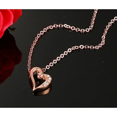 Always Love You Stainless Steel Rose Gold Heart Pendant Necklace Wholesale For Couple Lovers