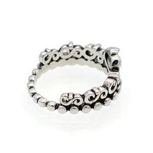 Antique Thai Silver Jewelry Women Crown Finger Ring For Girls