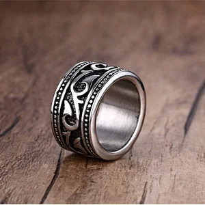 New Fashion Black Antique Silver Plated 316L Stainless Steel Ring For Men