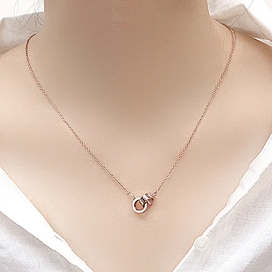 Fashion Wild Clavicle Chain Popular Roman Digital Ring Titanium Steel Double Circle Glossy Necklace