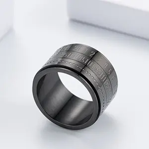 New Fashion Trend Popular Stainless Steel time jewelry ring With Rotating Arabic Numerals Ring