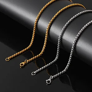 Size can be customized stainless steel square pearl jewelry Titanium steel clavicle necklace round box chain