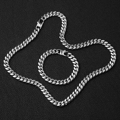 Male Europe and America Jewelry 10MM Stainless Steel Necklace Titanium Steel Pendant Cuban Chain Mens Bracelet Necklace