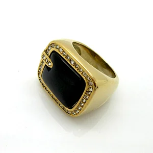 Stainless Steel Cast Gold Color Black White Brown Inlaid Semi-precious Stones Acrylic Ring
