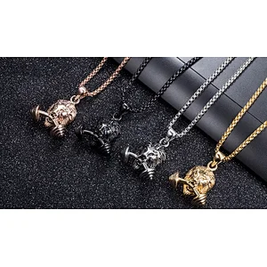 Fashionable Personality Fitness Dumbbell Stainless Steel Pendant Vintage Mens Necklace Jewelry