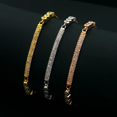 Dubai Hot Selling Luxury Rhinestone Zircon Brass Copper Gold Plated Women Party Bangle Dress Jewelry