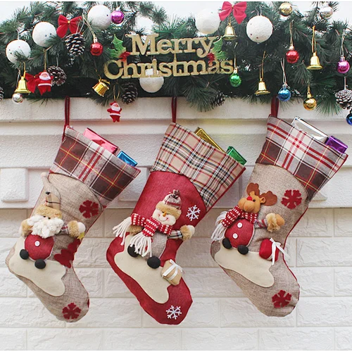 Christmas Decorations New Year Gifts Santa Snowman Socks Christmas Socks Gift Bags