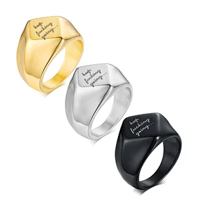 New Design Bold Vintage custom golden men signet ring stainless steel black