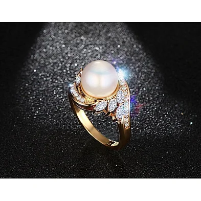 Women Exquisite Pearl Engagement Finger Ring Fashion Zirconia Rhinestone Jewelry Wholesale
