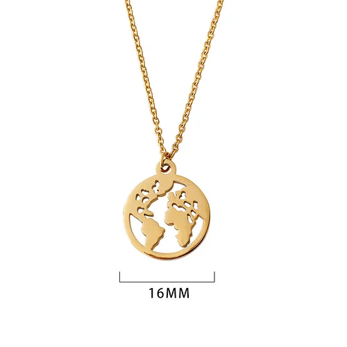High Polish Customize Stainless Steel Hollowed Out World Map Clavicle Chain Necklace Female
