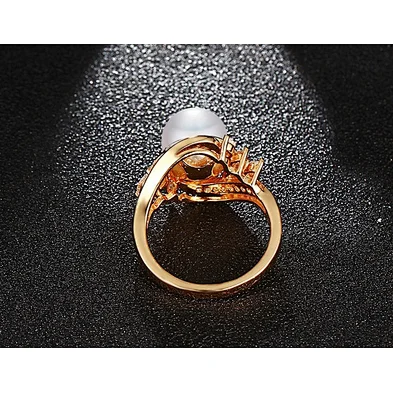 Women Exquisite Pearl Engagement Finger Ring Fashion Zirconia Rhinestone Jewelry Wholesale