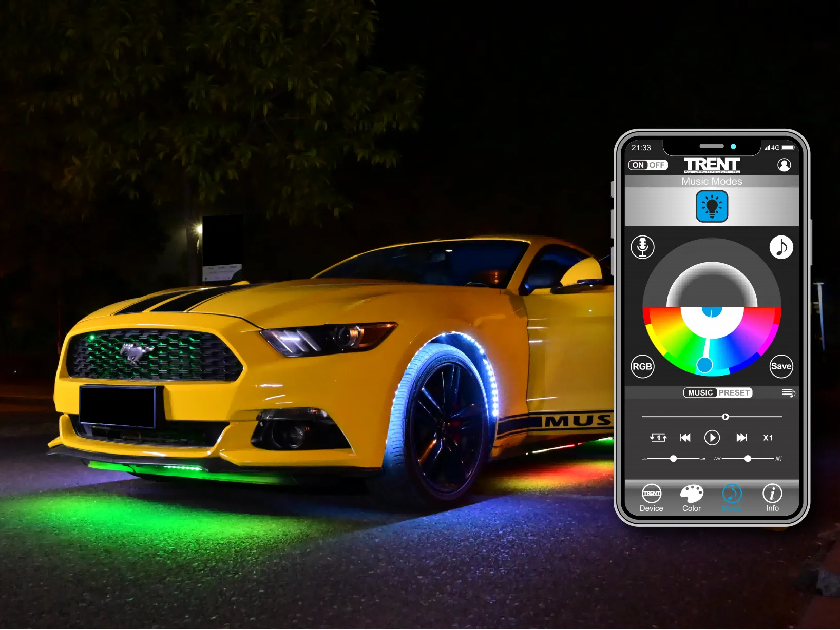 car ambient light, app driven grille lighting, app control grille light