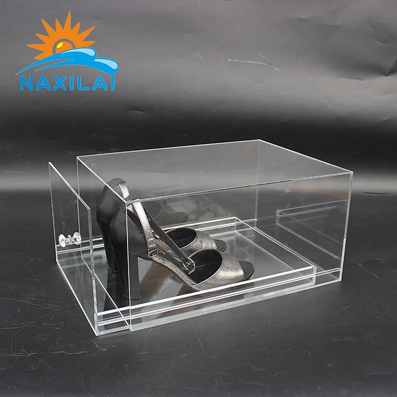 Naxilai High Transparent Dron Front Plastic Clear Glass Shoe Display Case