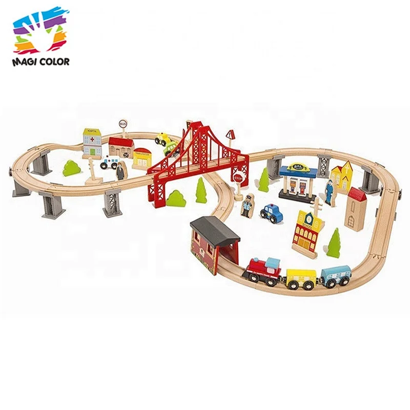 Ready To Ship preschool railway wooden train set for kids W04C073