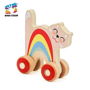 OEM / ODM colorful mini animal wooden cars for toddlers W04A411