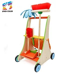 Ready To Ship kids wooden cleaning trolley toy for pretend play W10D200