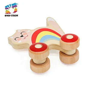 OEM/ODM lovely animal shape wooden toy car for baby W04A412