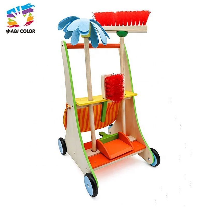 Ready To Ship kids wooden cleaning trolley toy for pretend play W10D200