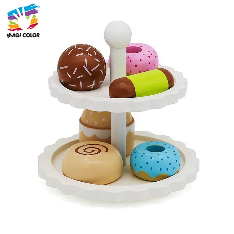 Ready To Ship simulation wooden kids toy cake with stand W10B250B
