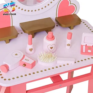 Ready To Ship girls pink wooden dressing table with mirror and stool W08H102