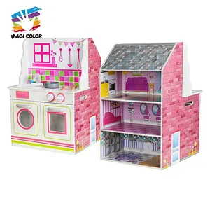 Ready To Ship kids wooden 2 in 1 kitchen dollhouse for wholesale W10C346