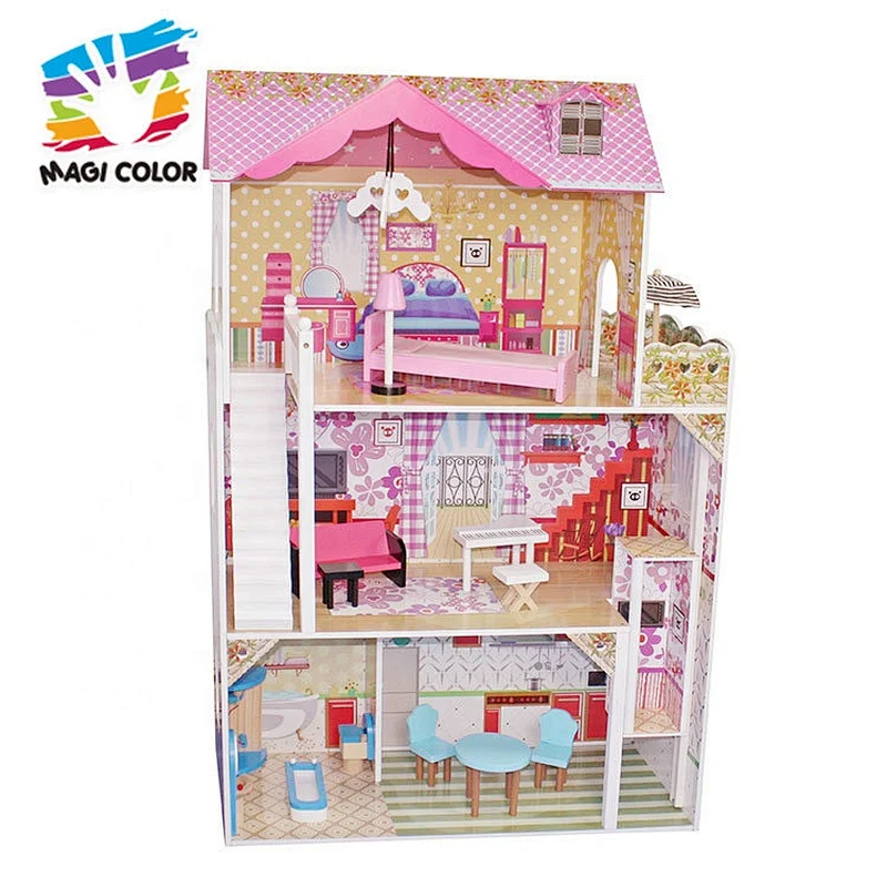 On sale children large wooden dolls house with garden W06A412