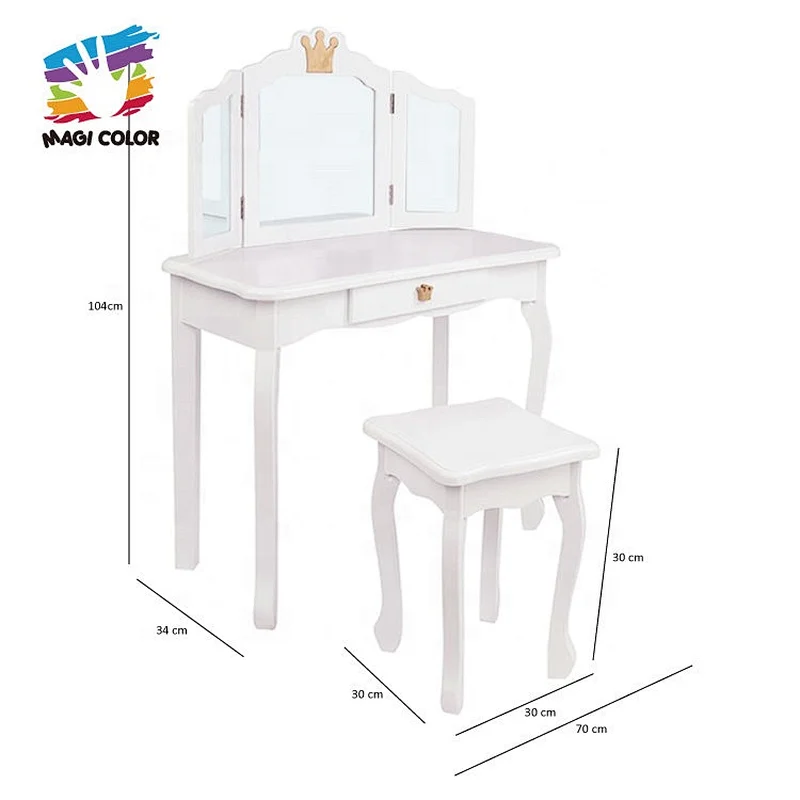 wholesale pink wooden girls vanity table with mirror and stool W08H127A
