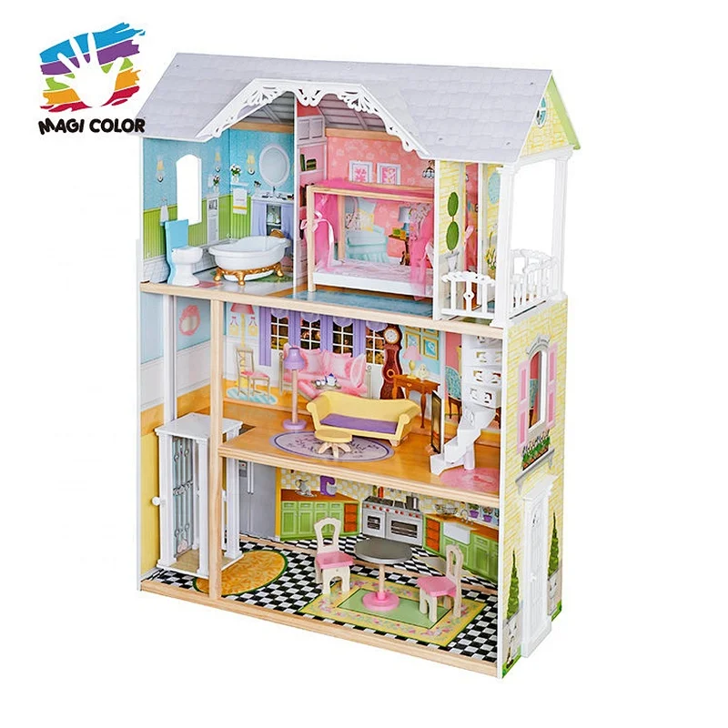On sale princess wooden light up dolls house for girls W06A418
